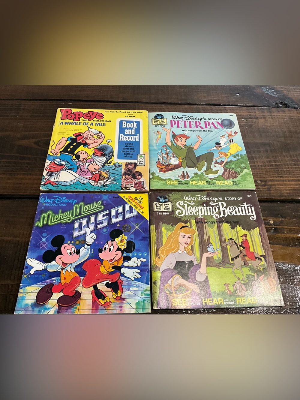 Vintage Lot of 4 Assorted Disney See Hear Read Books Only Peter Pan Popeye